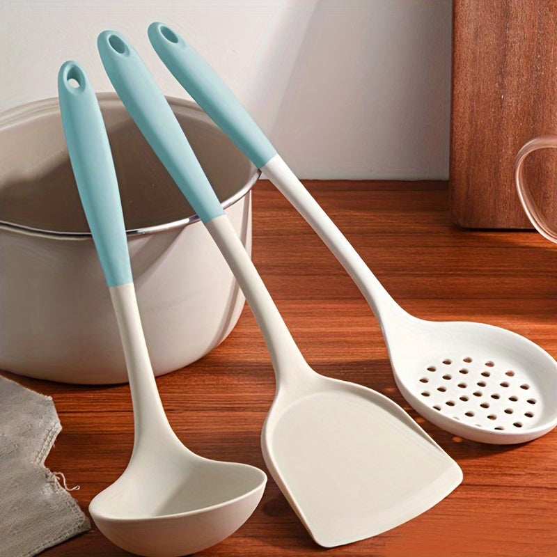 A set of silicone cookware including one spatula and one ladle, featuring non-stick properties and heat resistance up to 230°C. These food-grade kitchen utensils are a must-have for any chef.