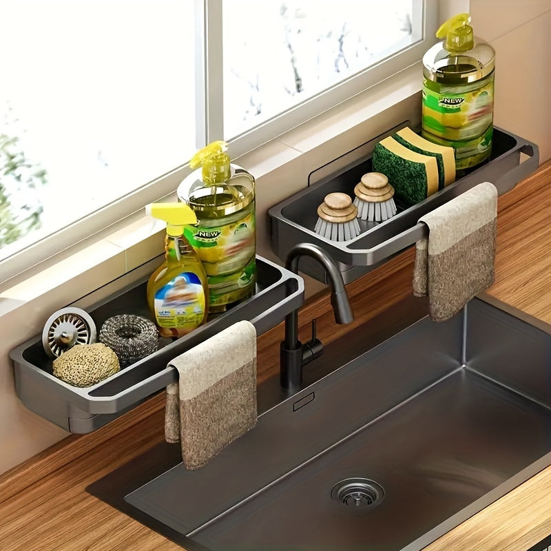 Keep your kitchen sponge organized and within reach with this convenient wall-mounted sink caddy. Includes a drip tray, dishcloth rack, and rustproof sponge storage rack for easy cleaning. Perfect for both kitchen and bathroom use, this holder is a