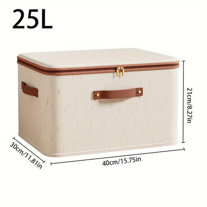 Portable Rural Style Organizer - Large Capacity Linen Storage Bin with Lid, Scratch & Wear Resistant; Foldable for Clothes, Blankets, Toys, Books