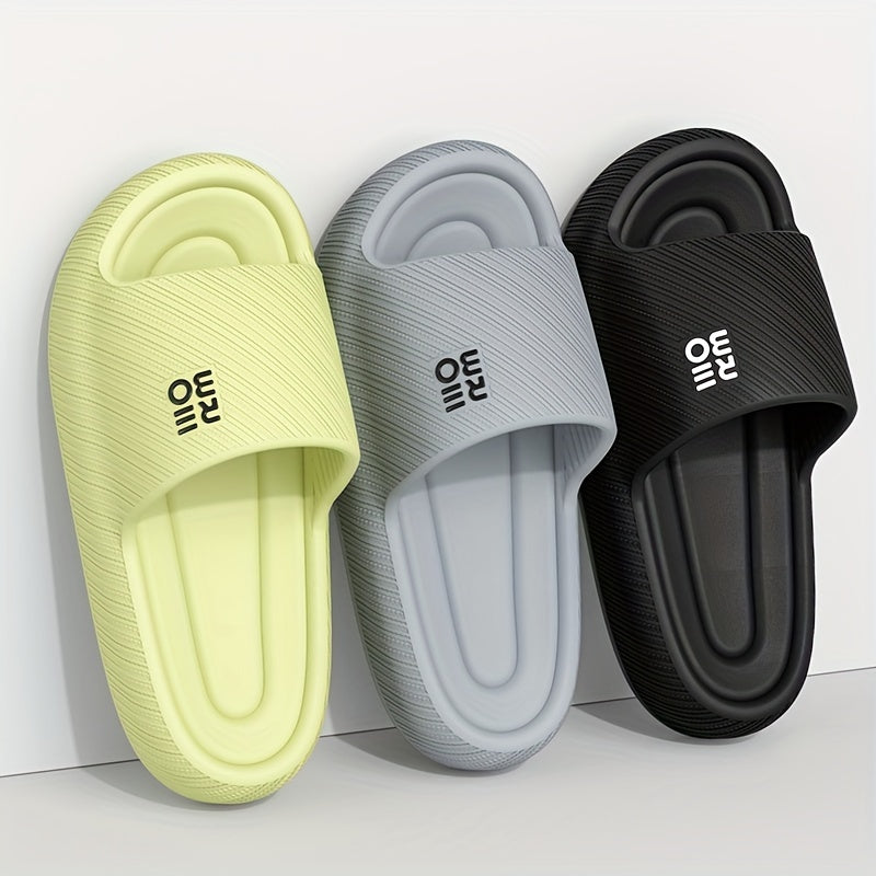 Women's Summer 2024 EVA Slide Sandals in Black and White, Non-Slip with Thick Sole for indoor use, Textured Design.