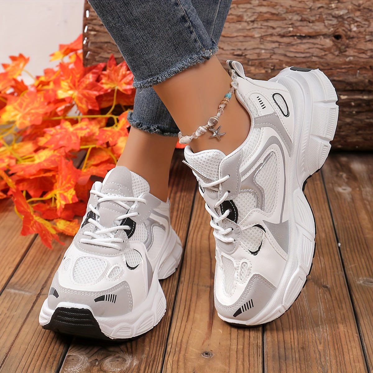 Dynamic Design Women's Fashion Sneakers with Breathable Mesh, Geometric Design, Microfiber Lining, and Durable MD Sole