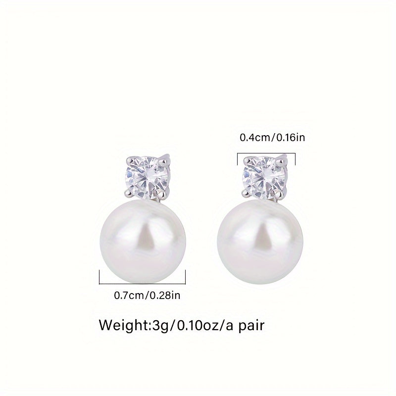 Add a touch of elegance with these stunning 925 Sterling Silver Stud Earrings featuring Sparkling Moissanite and Freshwater Imitation Pearl. This Hypoallergenic Luxury Vintage Style Jewelry is perfect for women, ideal for gifting and special occasions.