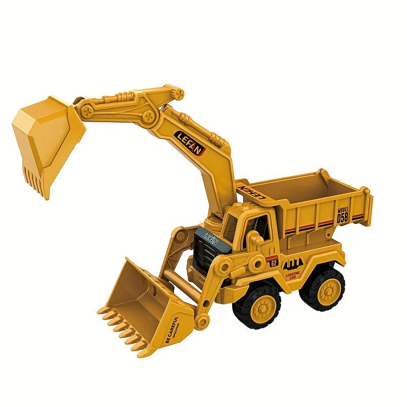 High quality engineering vehicle simulation toy gift for back to school, featuring excavator, bulldozer, and tipper truck in one.