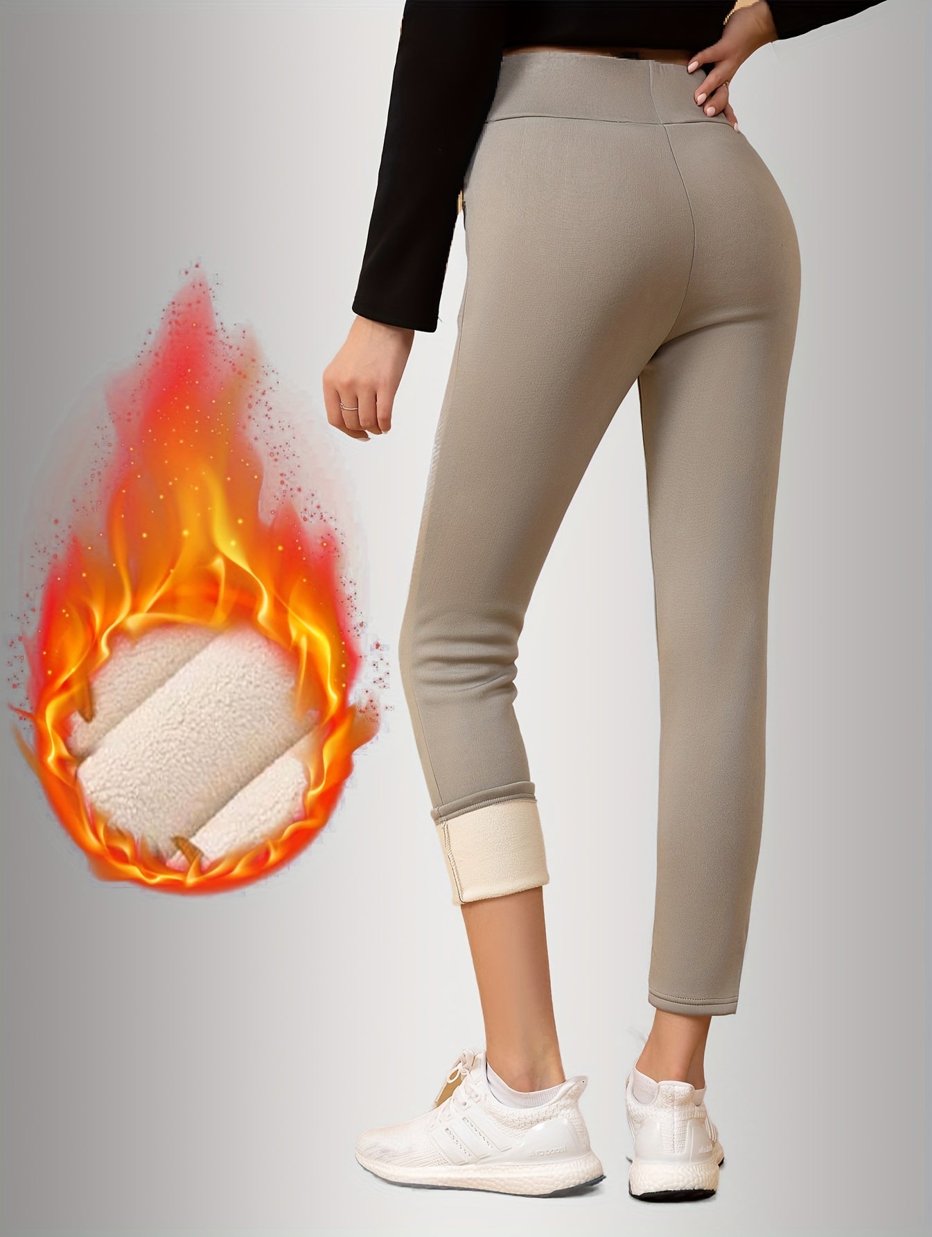 Women's winter leggings with fleece lining, pockets, high waist, hip shaping, abdominal compression, and cold-resistance.