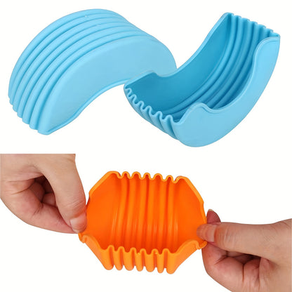 Set of 4 silicone hamburger clips for portable, no-contact storage and easy washing.