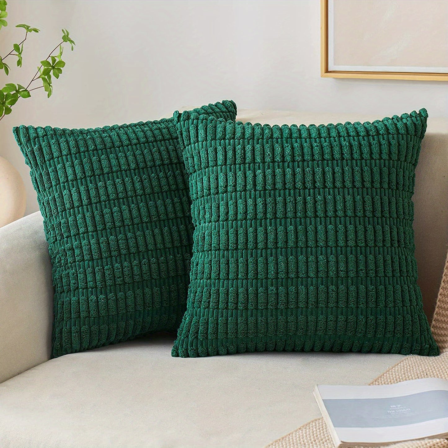 Reversible corduroy throw pillow cover with soft boho striped design, machine washable, zipper closure. Woven polyester, ideal for contemporary farmhouse home decor in sofa and living room. Size: 45.72x45.72 cm.