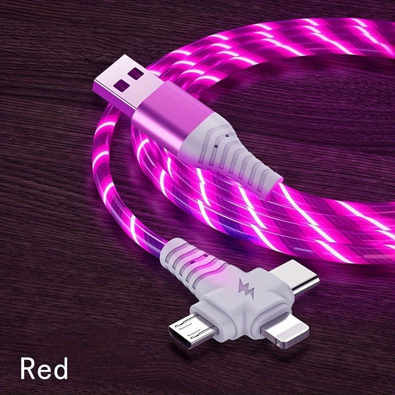 3-in-1 Flowing Glow Cable with 12W charger for iPhone and other devices, 10-20W input/output, made of PVC material with no data transfer, Brand Name.