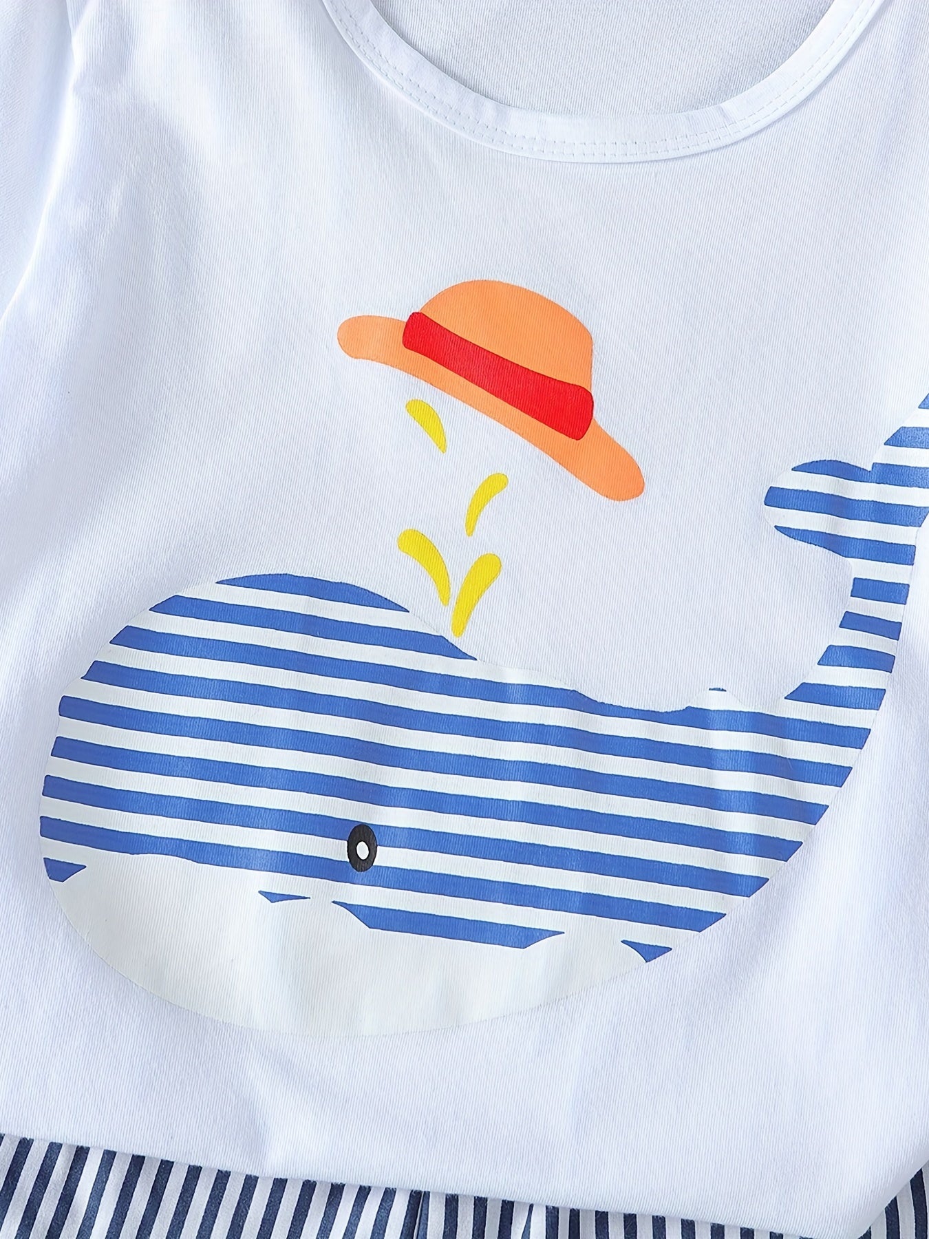 Boys Whale Casual Outfit: T-shirt & Striped Shorts for Summer Wear