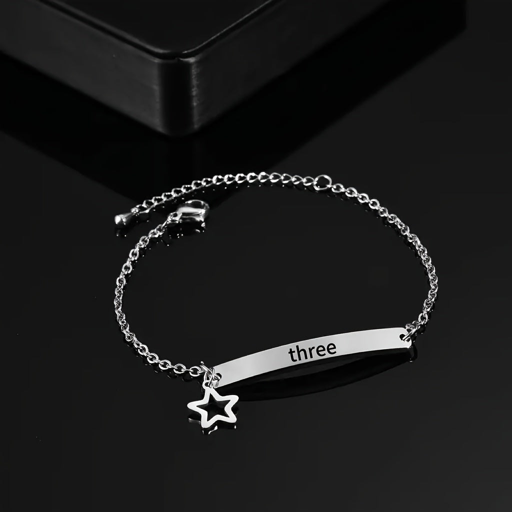 Elegant Minimalist Custom Name Bracelet for Women, Made of Stainless Steel with Heart and Star Charms. Ideal Gift for Any Occasion. Personalized and Suitable for Giving. Add a Touch of Bling to Your Look.