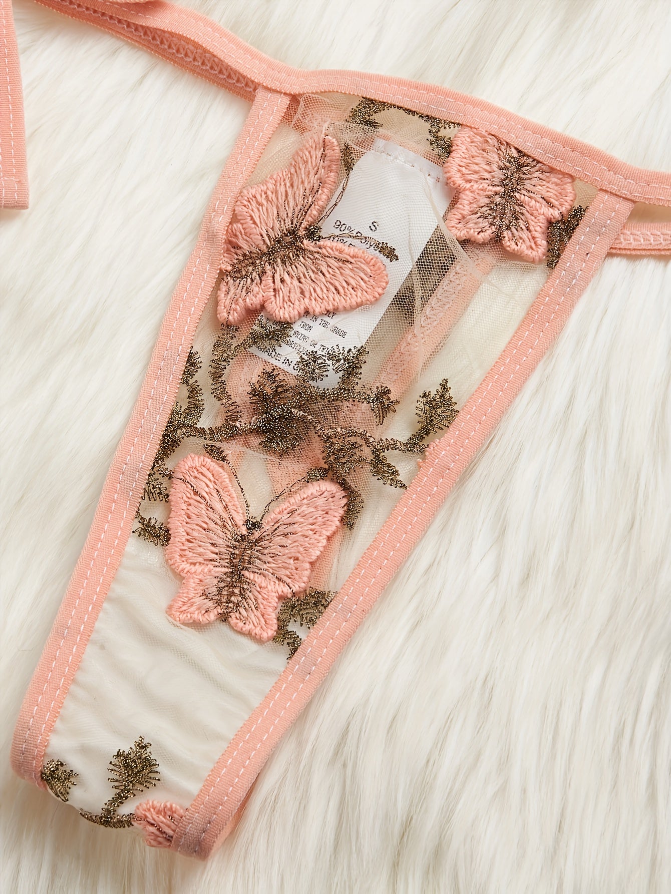 Butterfly embroidery lingerie set for women with transparent straps