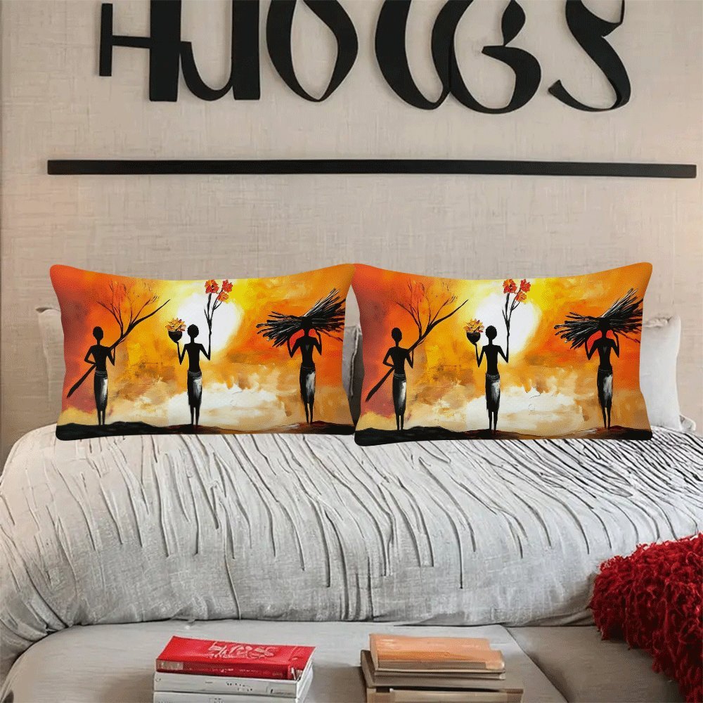 Get two sets of African Women Art Flannel Pillow Covers in a pack, measuring 50.8x30.48 cm each. These casual style covers are perfect for all seasons, and can be easily machine washed thanks to the zipper closure. Add a touch of love theme decorative