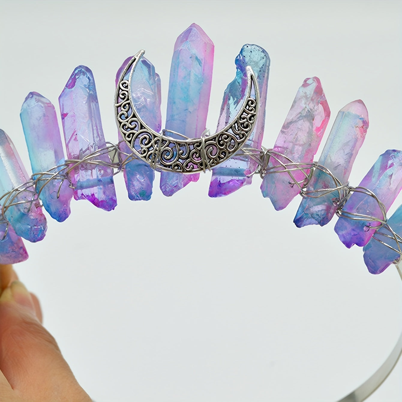 Crystal quartz raw stone crown hairband tiara headband jewelry for weddings and parties for women.