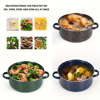 [Popular Choice] Enamel Cookware Set includes 1 versatile non-stick soup & stew pot. Easy to clean and compatible with gas stoves, making it ideal for Halloween use at home or in restaurants. This set makes a festive gift and does not require electricity