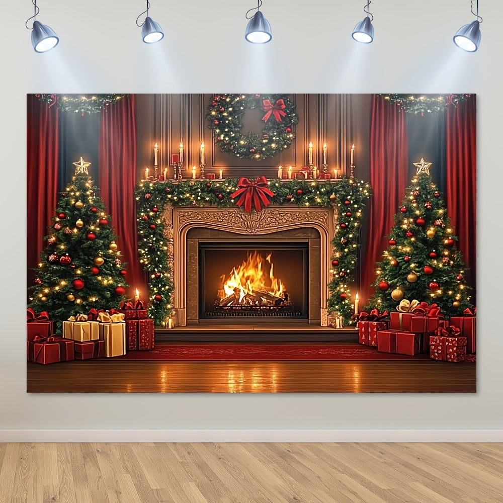 Classic Brown Wooden Christmas Fireplace Backdrop, perfect for Weddings, Banquets, and Corporate Events, Elevates Home Decor