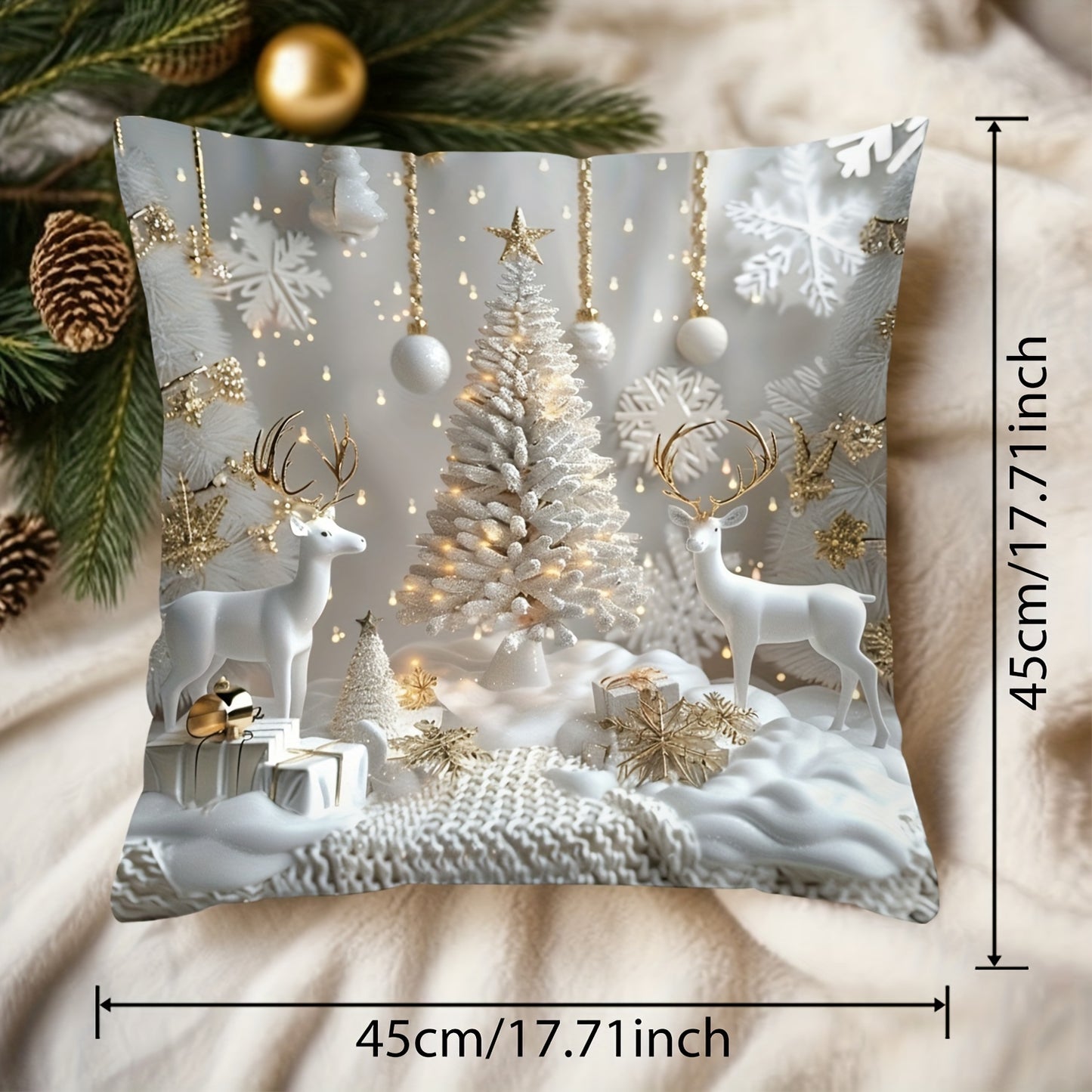 1 Christmas pillow cover with snowmen animal pattern, digital printed on one side, 44.96 cm x 44.96 cm, for sofa, living room, bedroom decoration (pillow insert not included).