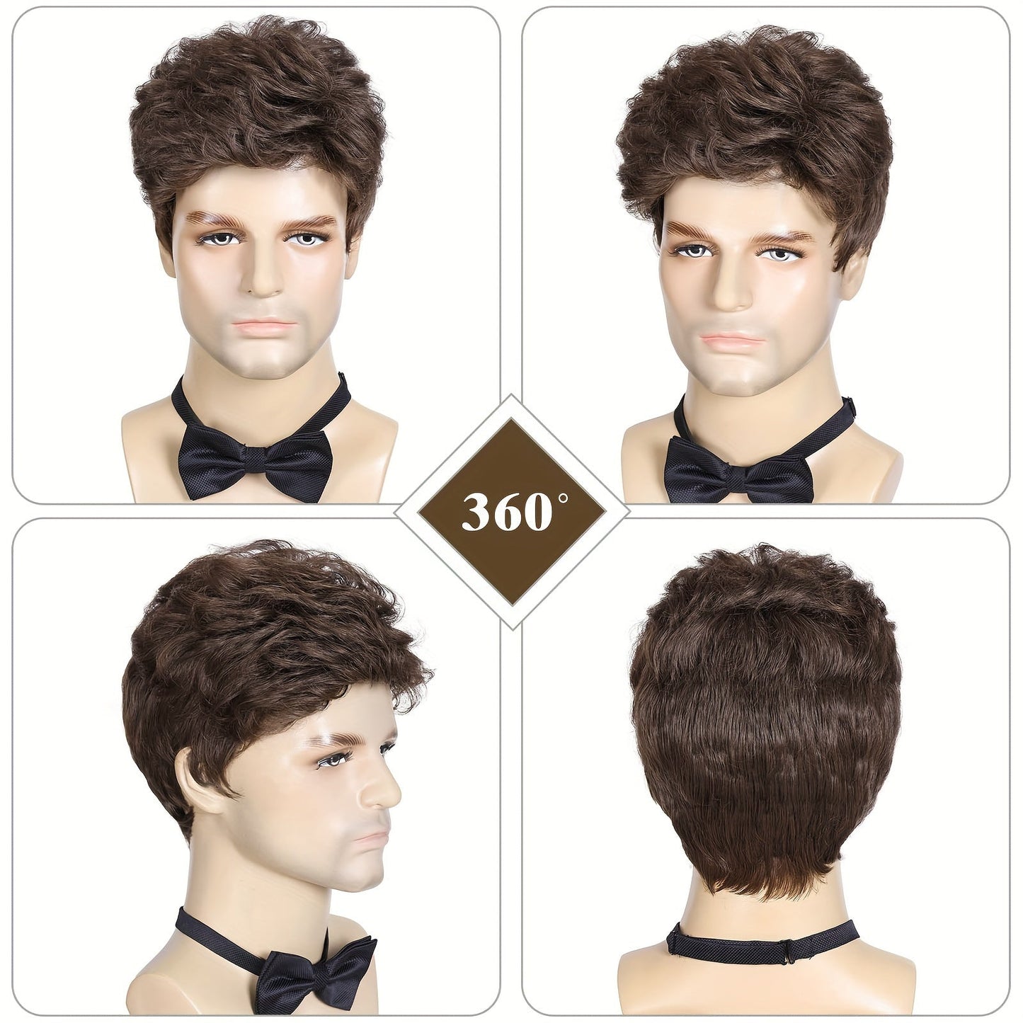 Fashionable Men's Matte Brown Short Wig - Resistant to Heat, Made with Polyester Fiber, in a Shade of Olive Brown