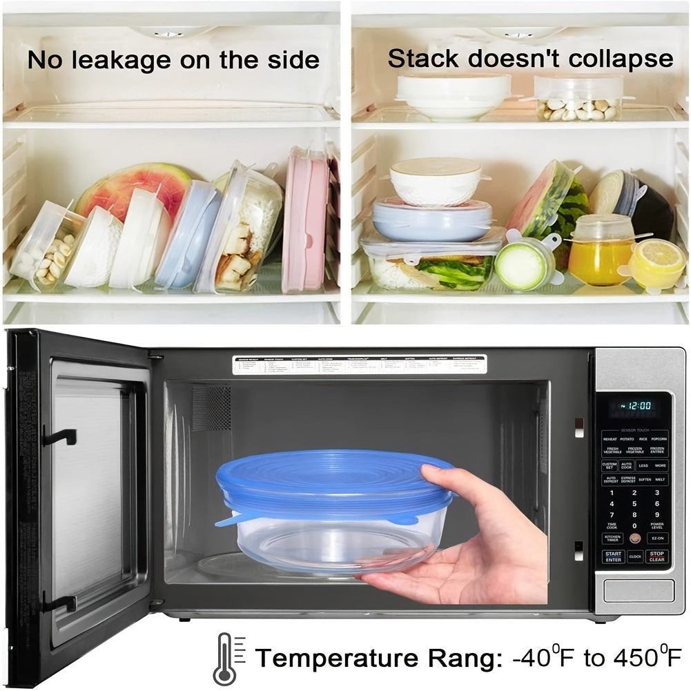 Get 2 Sets of Durable Silicone Stretch Covers - Reusable, Keep Food Fresh, Microwave Safe, Easy to Clean - Suitable for Most Containers