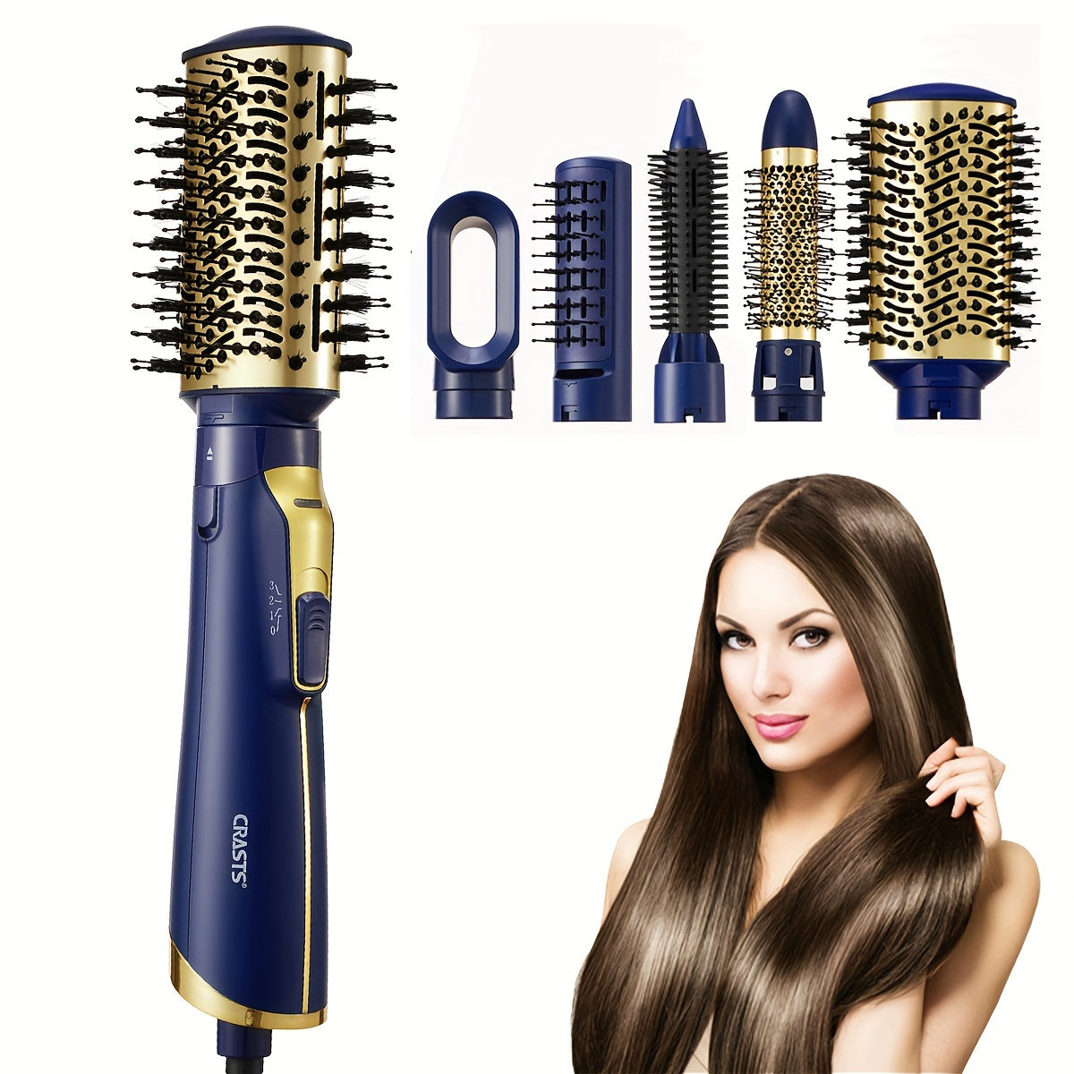 European Standard Five-in-One Hair Clipper for straight and curly hair styling, with negative ion technology for long-lasting results.