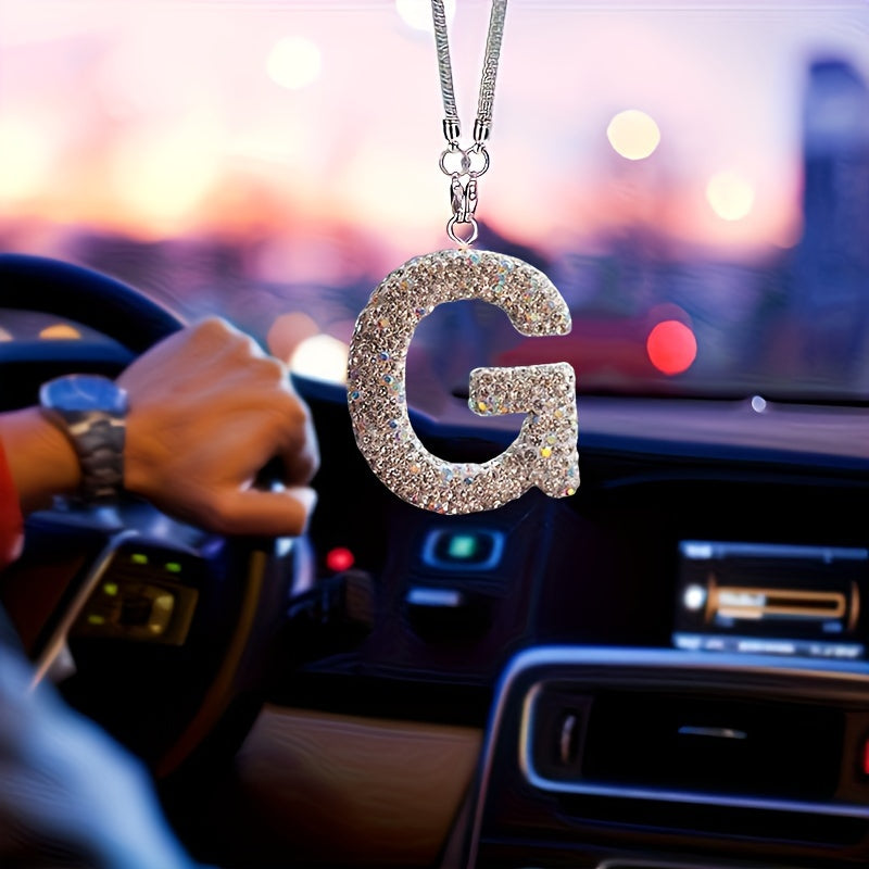 Crystal Bling Alphabet Letter Pendant for Vehicle Mirror - Durable Metal Material