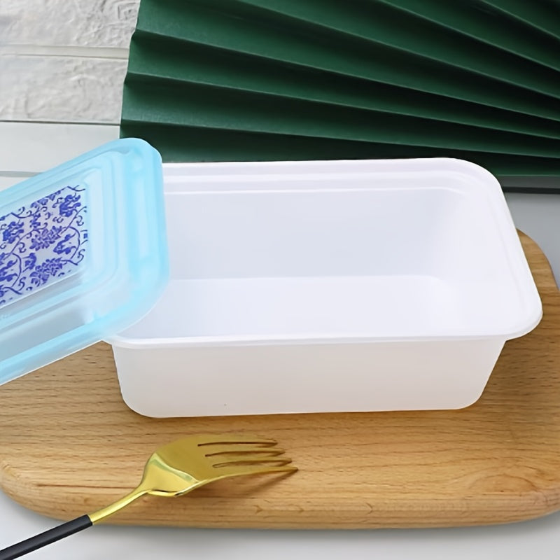 Frosted Thickened Square Box in Chinese Style Blue and White Porcelain Design, 22 Sets of 750Ml with Lids for Fast Food and Packing. Made with BPA-Free, Safety-Grade PP Material, Suitable for Microwave Oven and Freezer Use. Each Set Comes in Independent