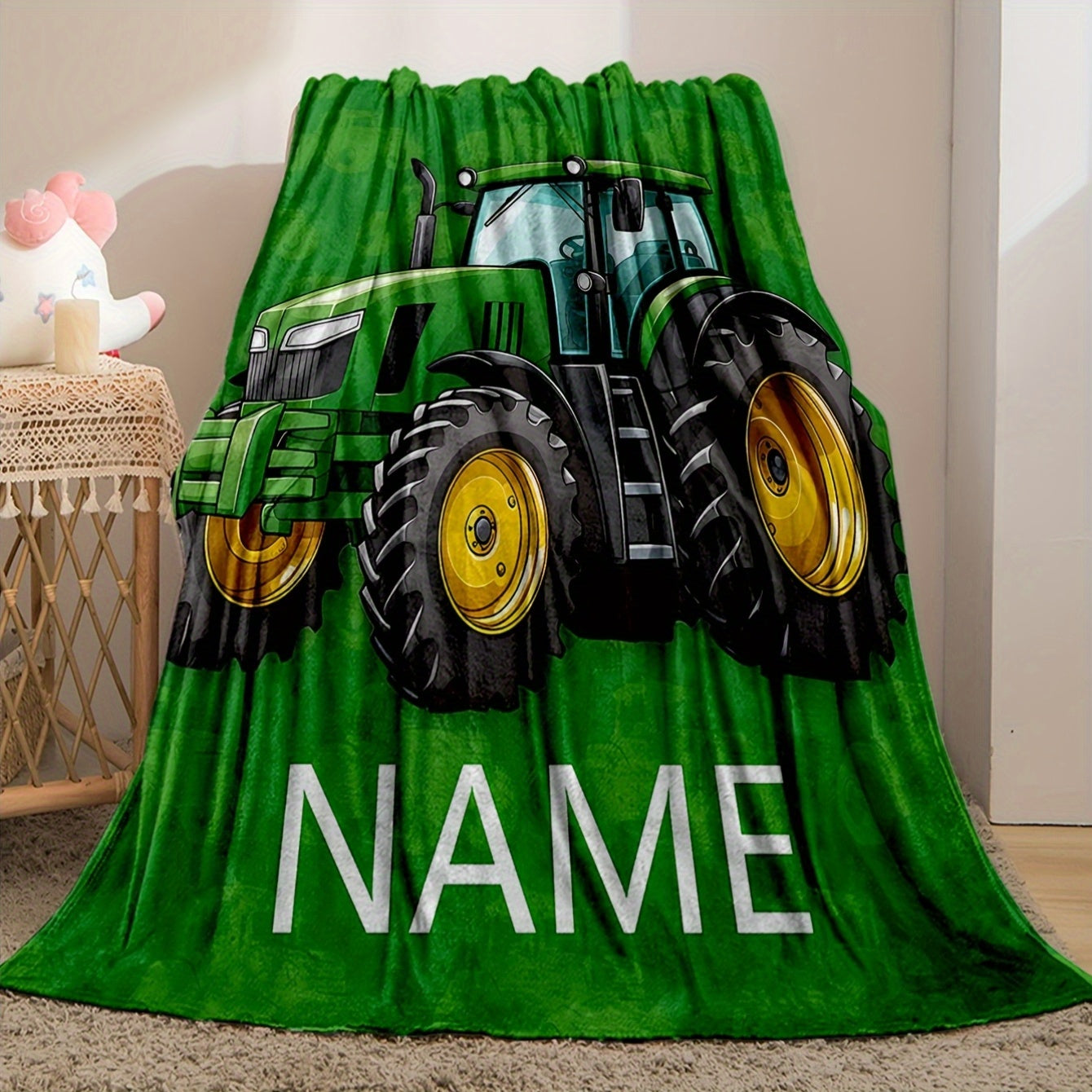 Personalized Tractor Blanket - Cozy Throw Blanket, Perfect for Gift-Giving, Couch, Bed or Living Room Décor - Allergen-Free Flannel, Double-Sided Design, Versatile for Any Season, Vibrant Digital Print, Made from 100% Polyester