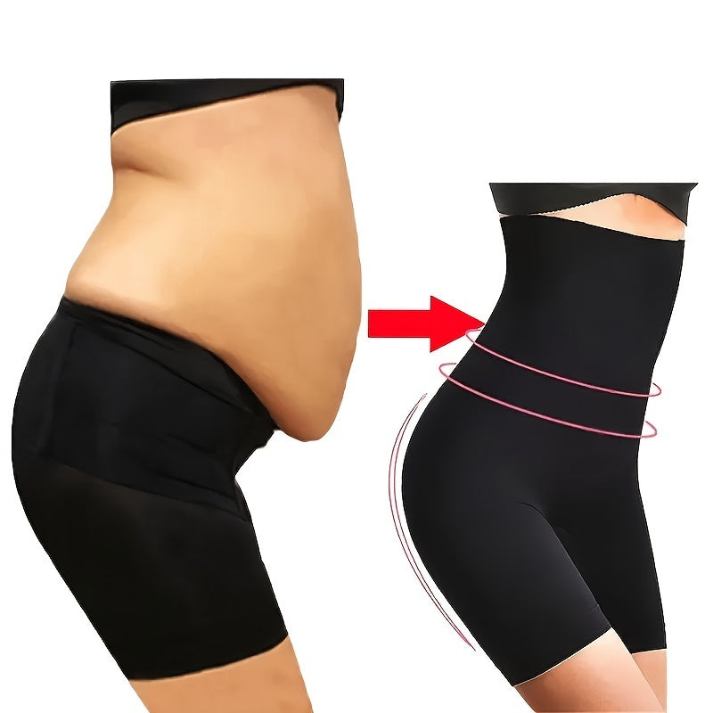 Seamless and comfortable high-waist shapewear shorts for women in black or beige. Features tummy control, butt lifting, ribbed texture, and postpartum support. Ideal for fitness or everyday