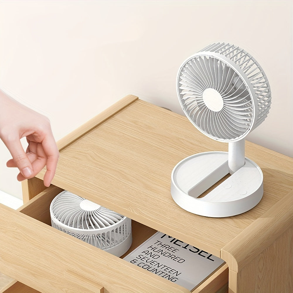 20.32 cm Stand Fan with Folding Portable Telescopic Design, USB Desk Fan with Rechargeable Battery (3600mAh/5400mAh), 4 Speeds, Super Quiet Operation, Adjustable Height and Head, Ideal for Office, Home, Outdoor Camping. (No Plug Included)