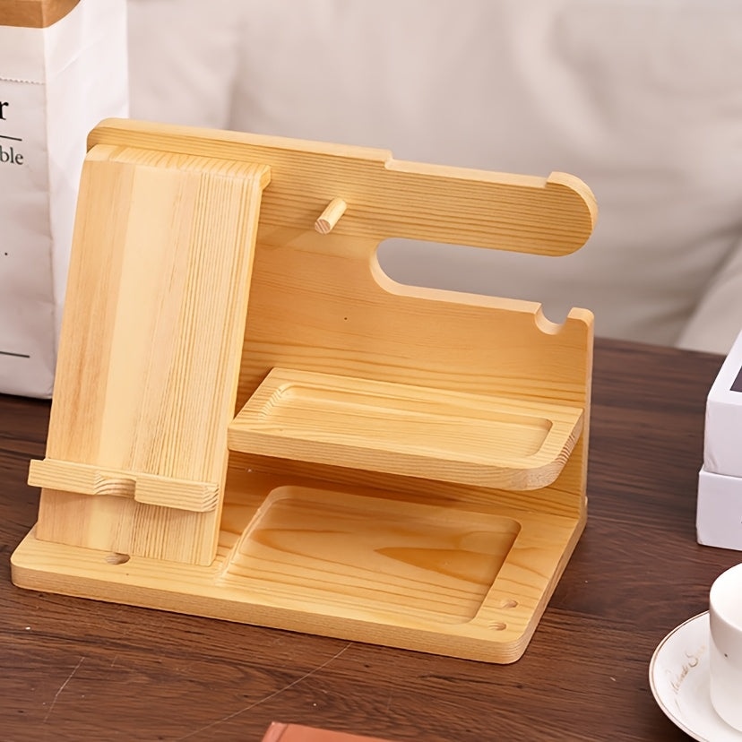 1 piece Wooden Desktop Organizer Stand for storing phone, keys, watch, glasses, coins - ideal gift for men.