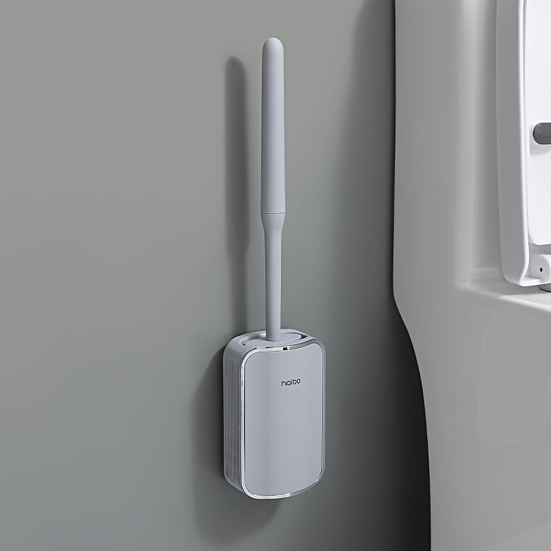 New durable ABS+PP+TPR brush head with extended handle, wall-mounted installation, includes toilet brush holder and base.