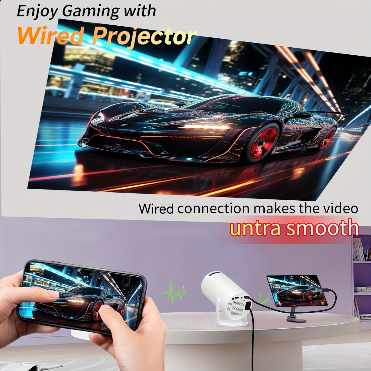 1pc XYA 4K HD Portable Projector with 18000 Lux brightness, 3.3m display, voice control, and compatibility with smartphones, TV sticks, and laptops. European plug with sleek white design