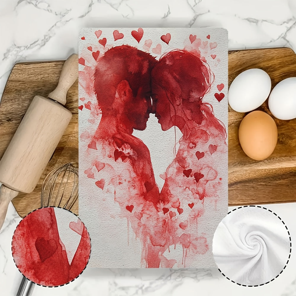 Pair of 2 Ultra-Soft Kitchen Towels, Ideal for Valentine's Day and Love Themes. These Highly Absorbent Dish and Hand Towels are Great for Holiday Decorating, Easily Washable, and Sized at 40.64X60.96 cm.