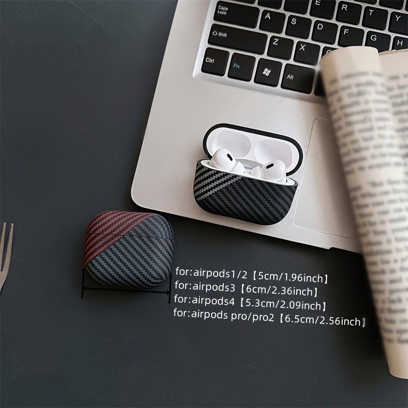 Carbon fiber color striped Airpods Pro case for various Apple headphone models.