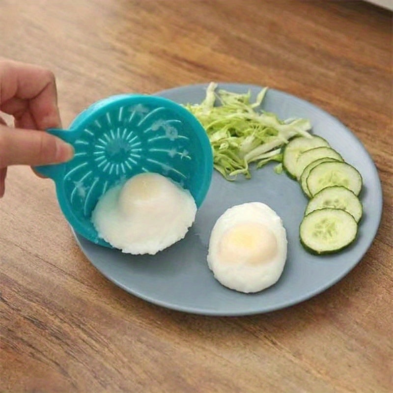 Get perfectly cooked eggs with this 1pc Dual Chamber Microwave Safe Egg Poacher, a non-stick plastic kitchen gadget that is safe for food contact.