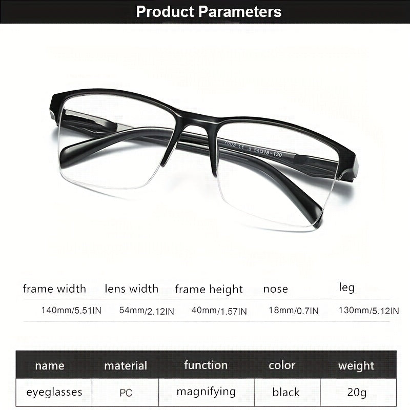 Men and women black resin reading glasses with half frame, portable and ultralight. Ideal for gifts.