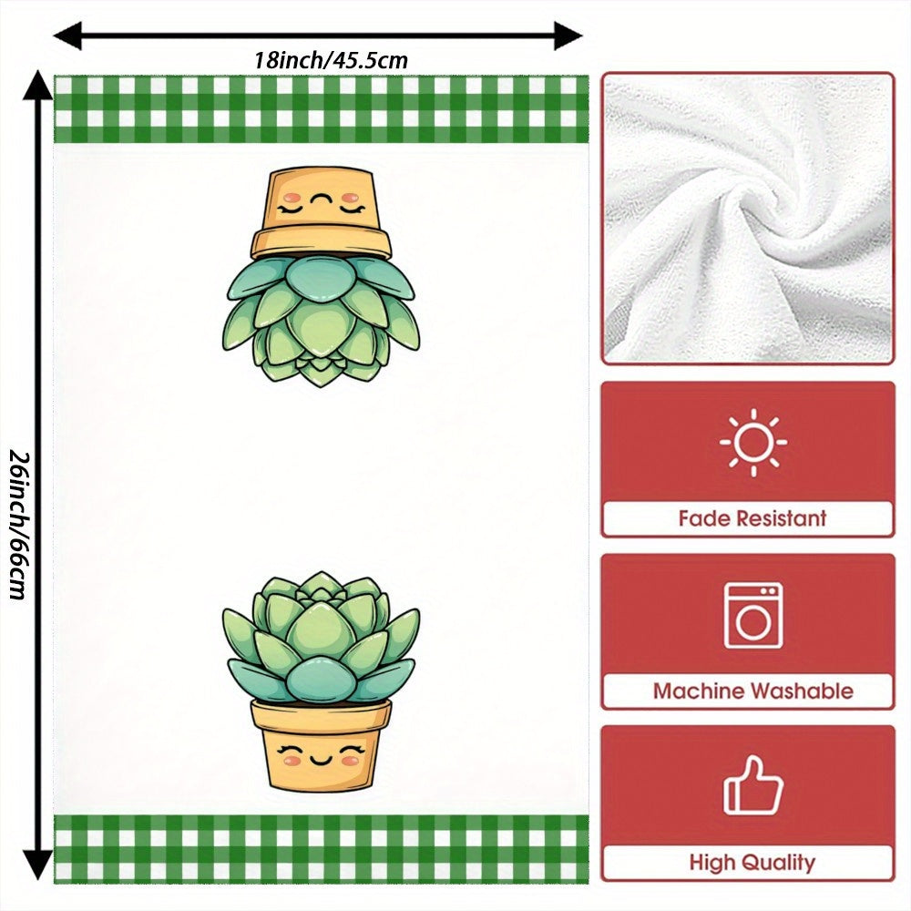 This set includes 2 tea towels with a charming cartoon-style potted plant design, each measuring 45.72 x 66.04 cm. These towels are not only highly absorbent and durable, but also come in vibrant colors. They are easy to care for as they are machine