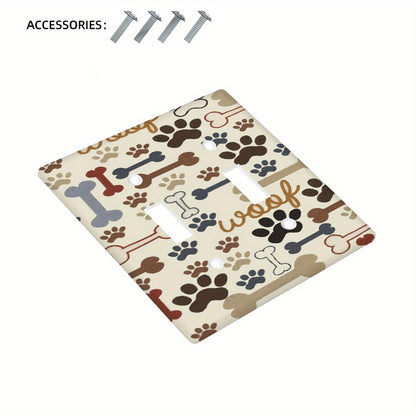 Dog paw and bone print outlet cover for 1 or 2-gang light switches, easy to install with no wiring needed. Ideal for farmhouse country bedroom or dog room decor.