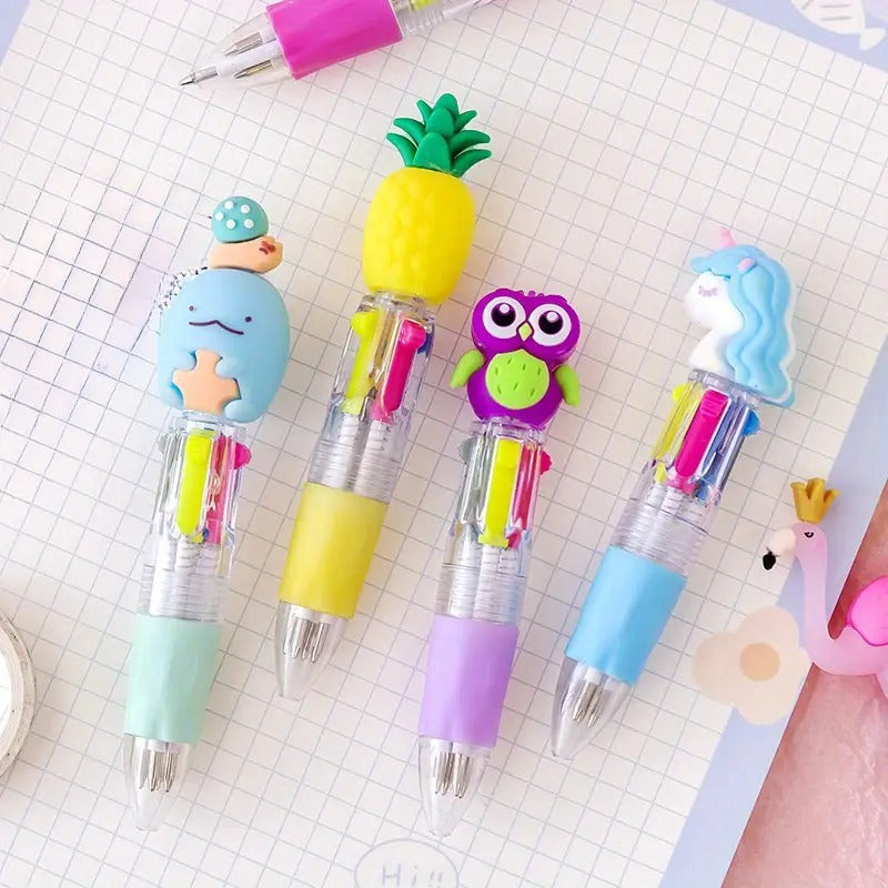 Pack of 12 cute retractable round ballpoint pens with medium tip, ergonomic design, PVC material, and various cute designs. Ideal for school and office supplies.