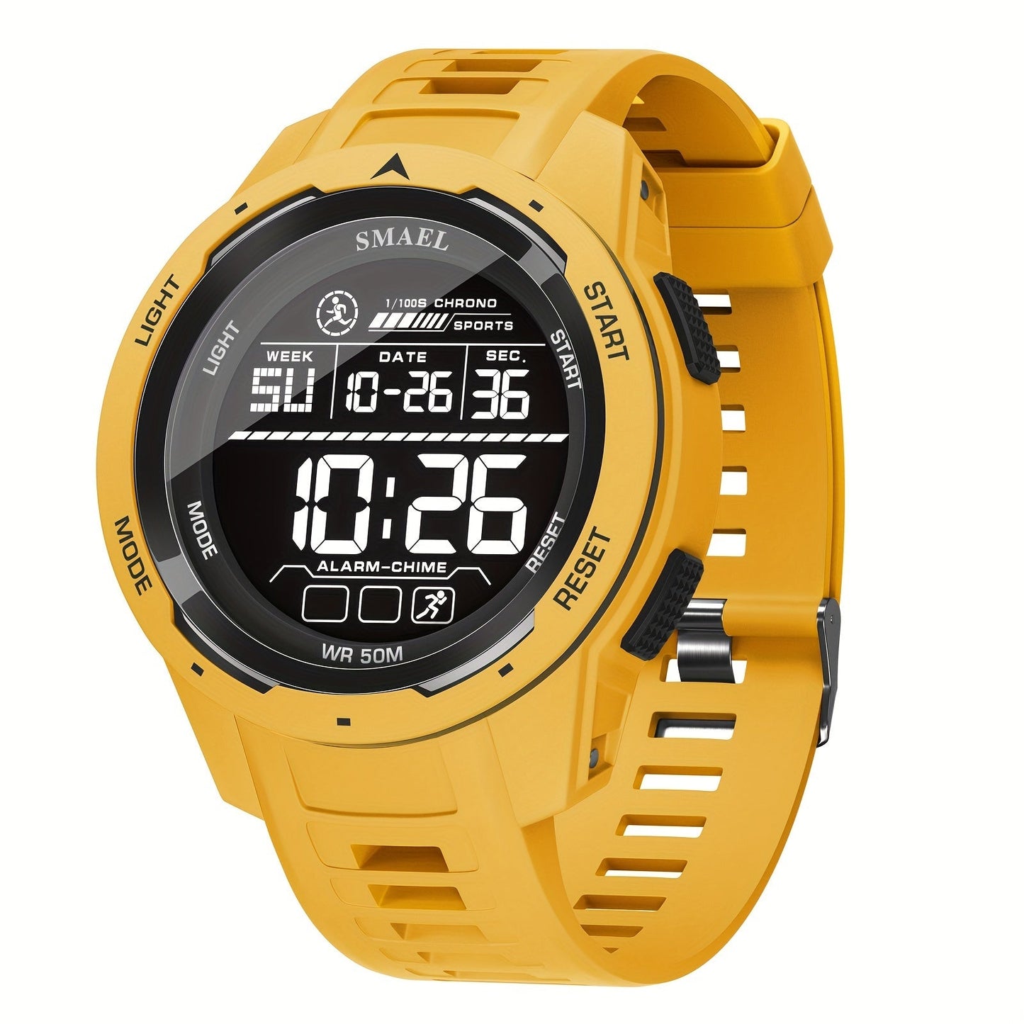 SMAEL Men's Waterproof Sports Watch with LED Display, TPU Strap, Stopwatch, Calendar, Weekly View, Shock Resistance, and Classic Movement Style