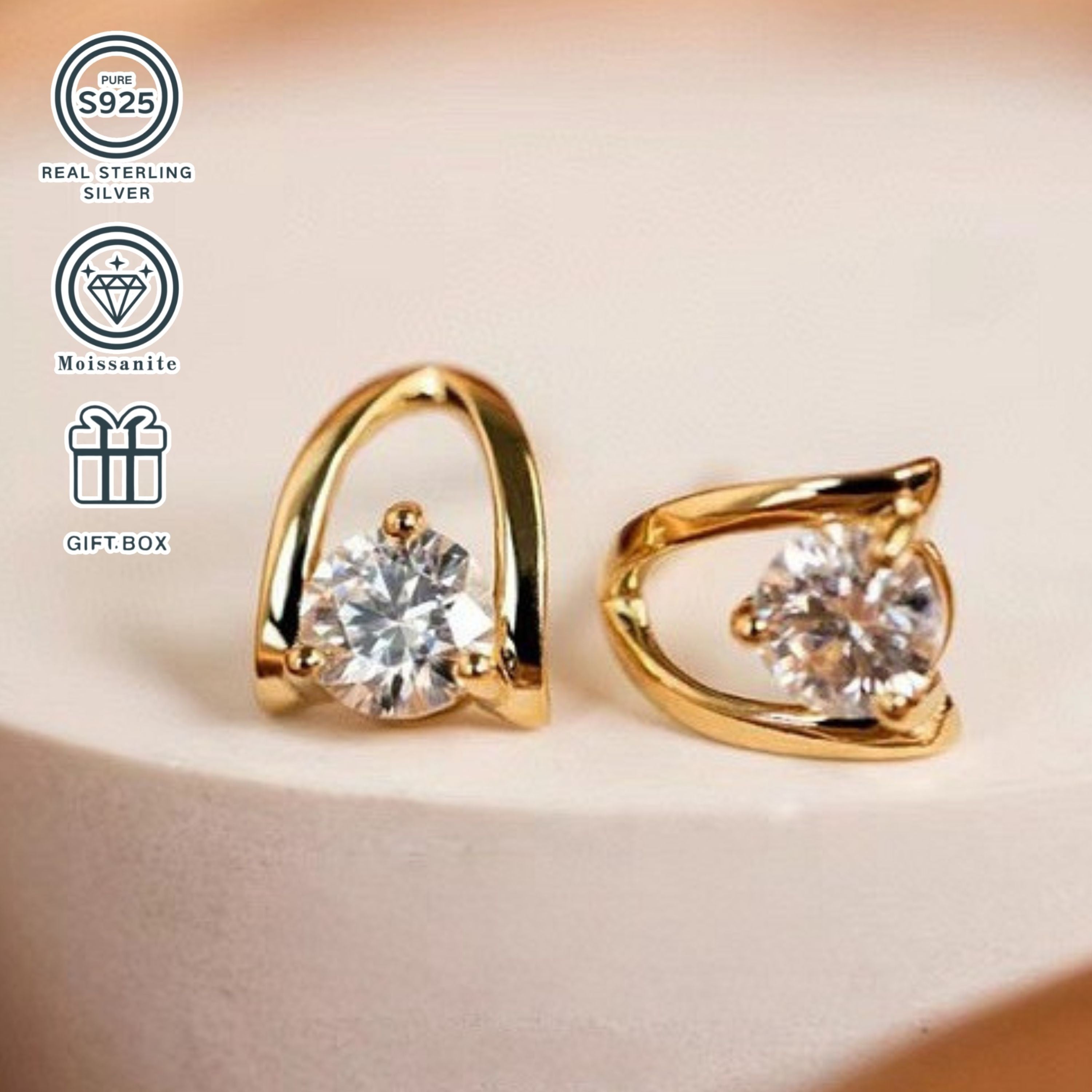 These 1ct*2 carat Moissanite earrings are set in S925 sterling silver and plated with 18K Gold. The total weight of the earrings is approximately 2.5g, making them a perfect anniversary gift for women who appreciate high-quality jewelry.