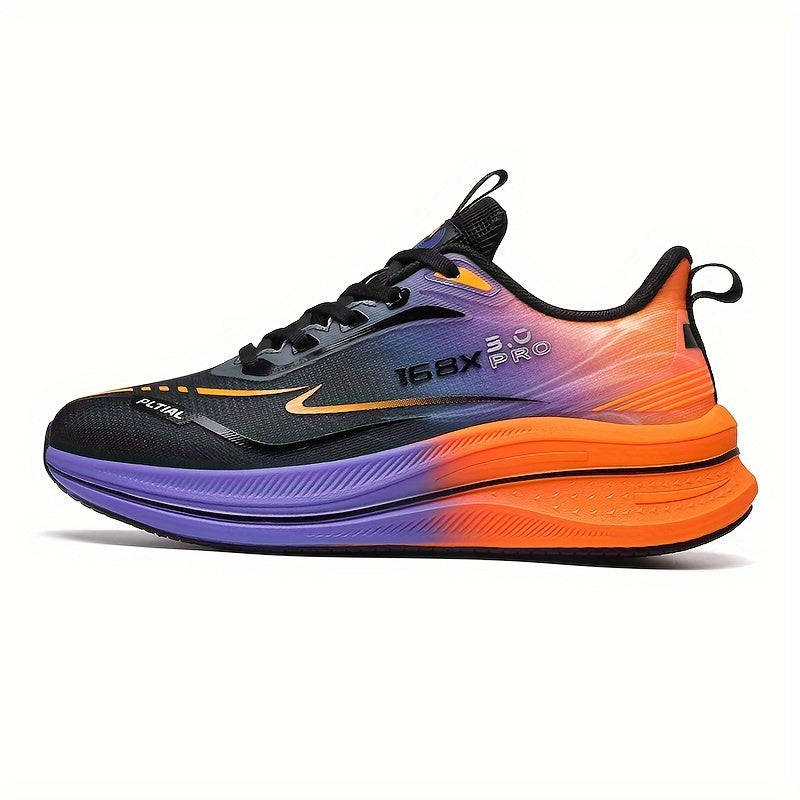 Men's trendy woven running shoes with breathable, non-slip, lace-up design for outdoor activities.