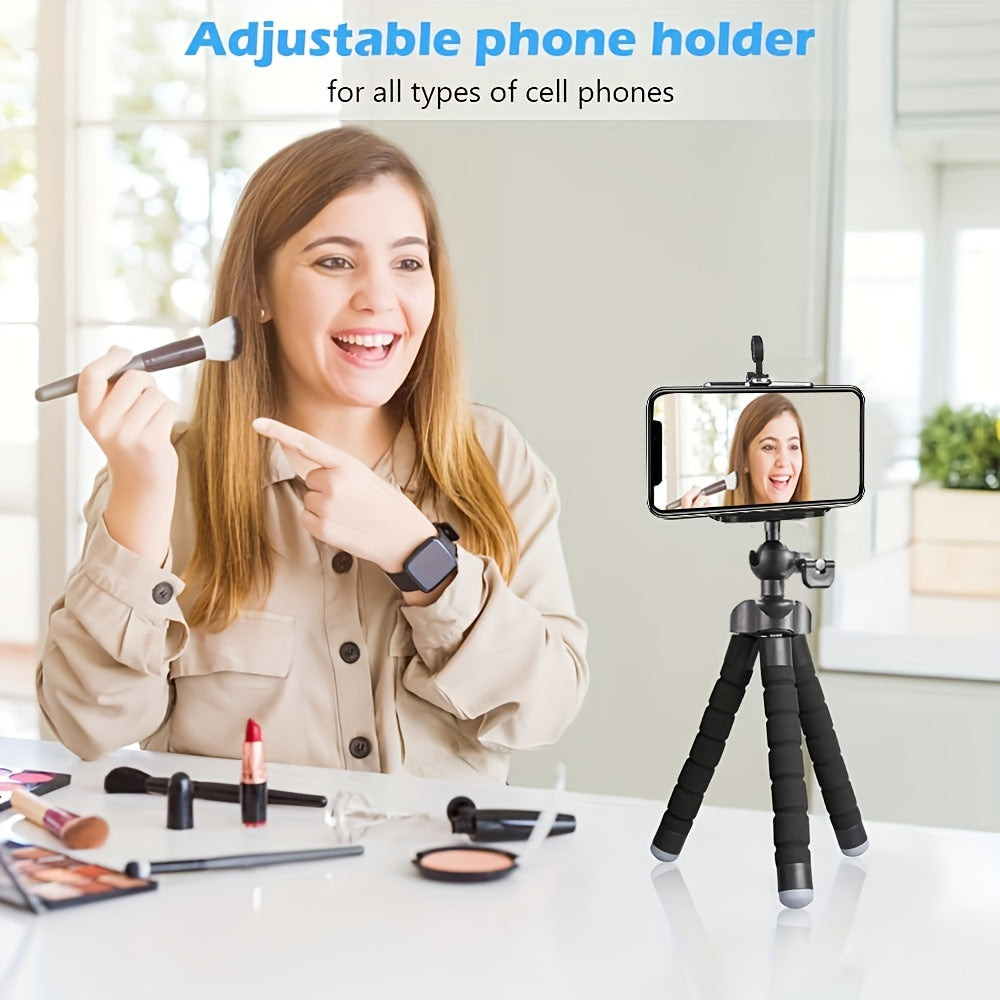 Durable octopus holder doubles as a camera stand for iPhones and other models. Foldable and versatile for photography.