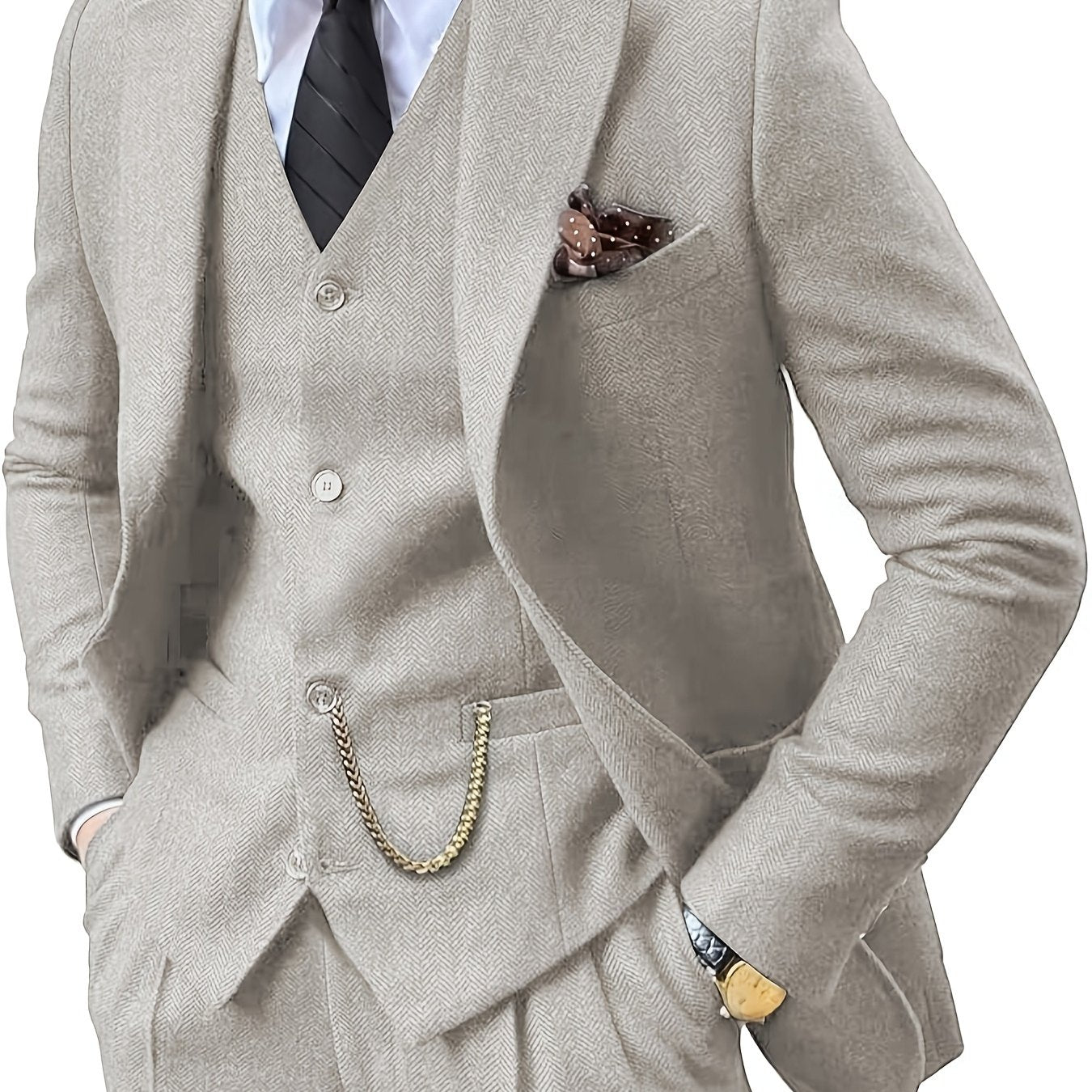 Men's 3-piece retro herringbone suit