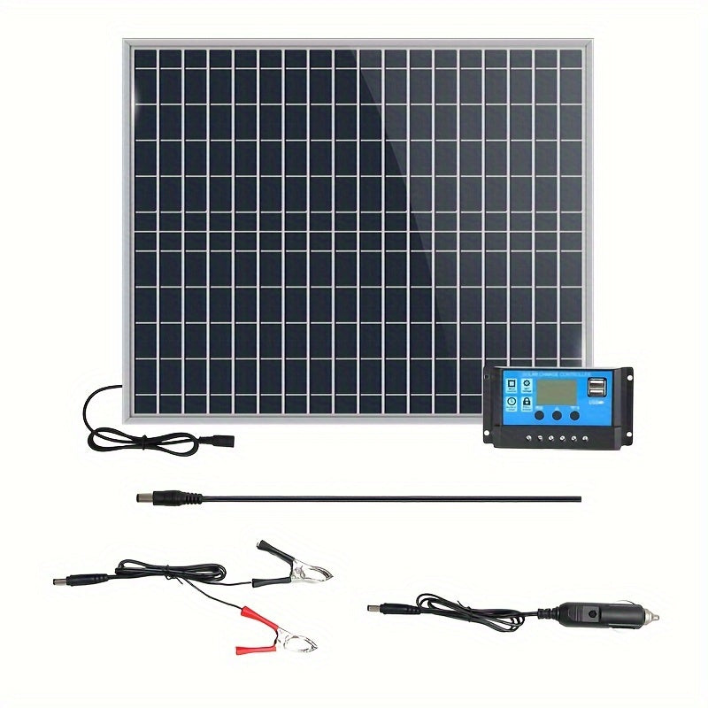 20W DC Solar Panel Kit with Variable Output and USB Port - Ideal for Outdoor Power, Car Charging.