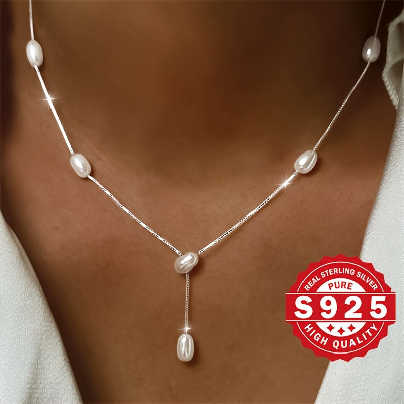 This stylish Y-shaped pearl necklace is crafted with S925 sterling silver and features an 8mm shell bead inlay. The Y shape design is trendy and flexible, perfect for everyday wear. It also makes a thoughtful gift for moms and wives. This necklace is