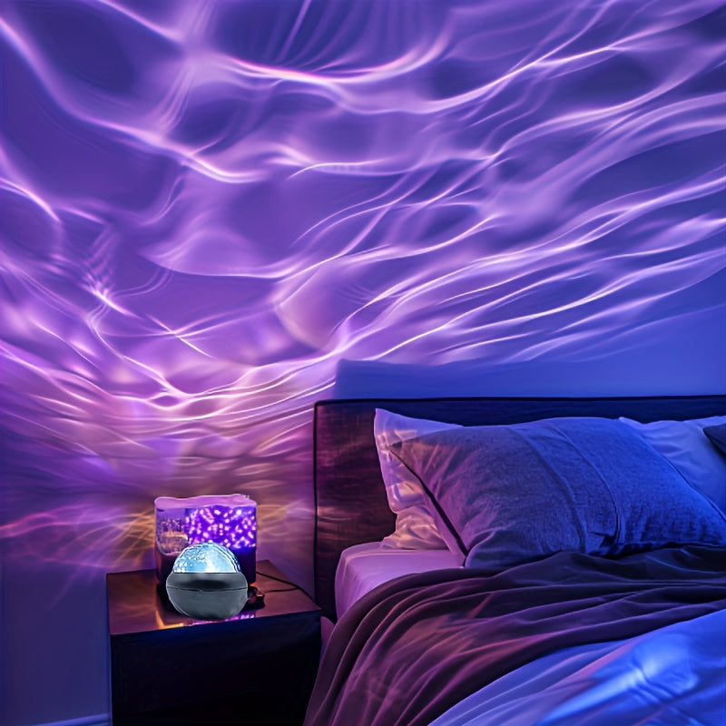 LED Ripple Nightlight with adjustable color-changing circular spotlight, perfect for bedrooms, weddings, holidays, and travel. Powered by USB.