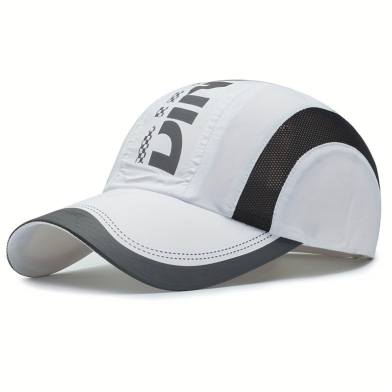 Quick-dry adjustable baseball cap for outdoor sports with UV protection and breathable mesh.