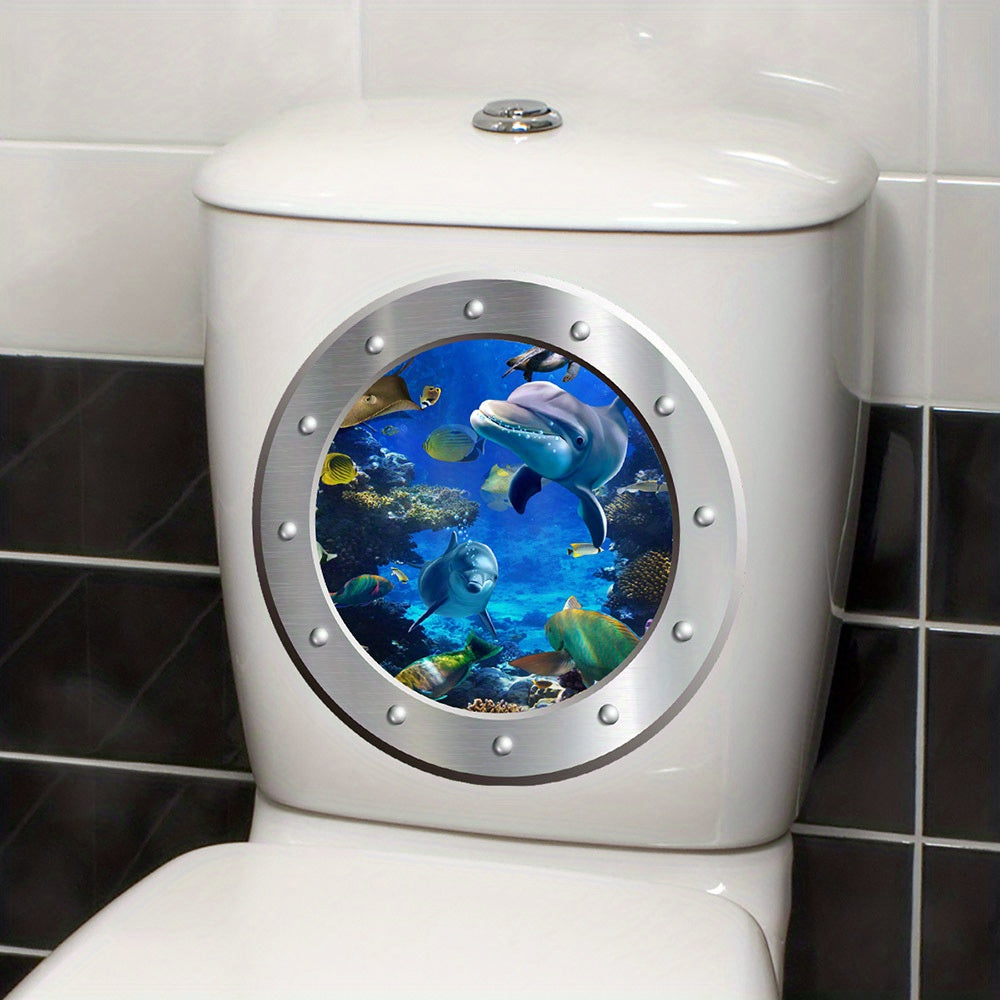 1 piece of 3D turtle toilet sticker with fake submarine window pattern, self-adhesive lid decal.