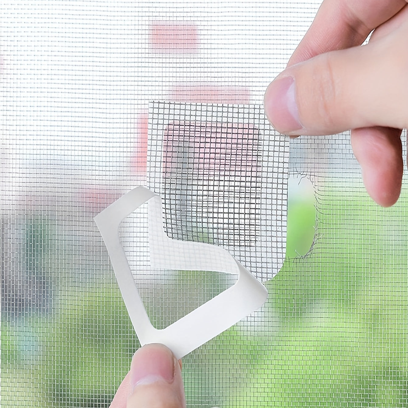 Repair patches for window screens consisting of 12 pieces. These patches are self-adhesive, cuttable, and suitable for repairing holes in screen doors or windows. Additionally, they can be used as mosquito repellents.