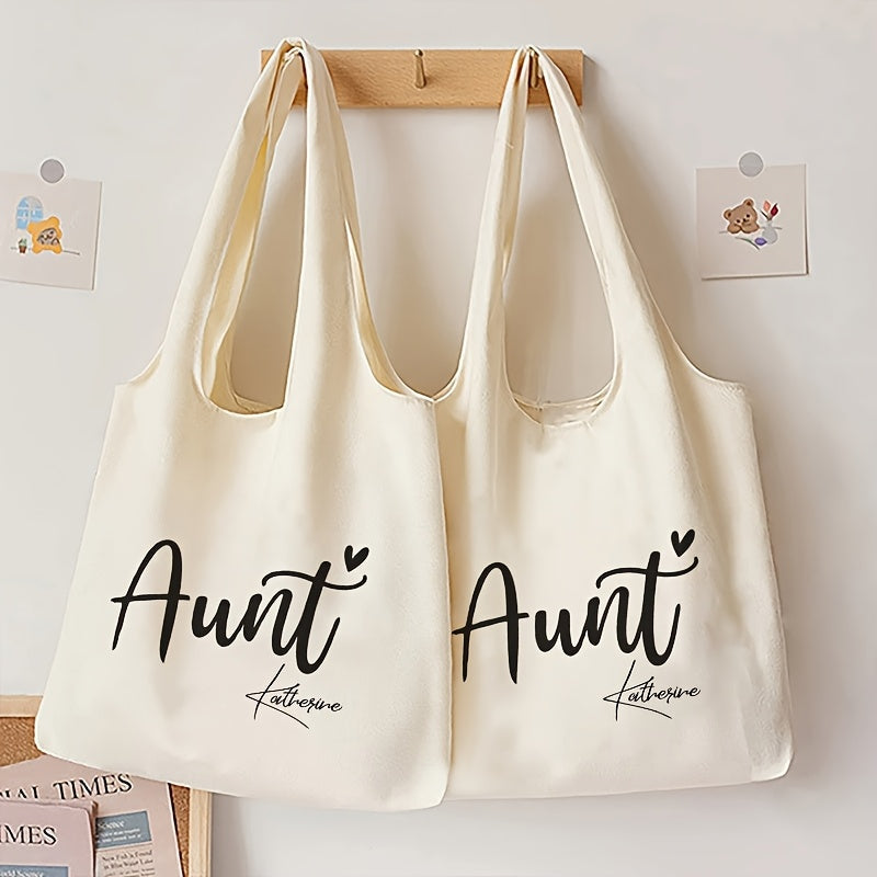 Stylish Aunt-Inspired Canvas Tote Bag - Ideal Present for Aunts from Nieces, Easily Foldable & Machine Washable, in a Crisp White Color