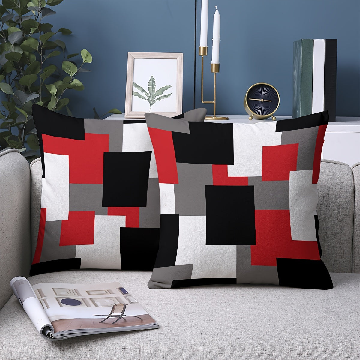 Set of 2 Modern Geometric Throw Pillow Covers, 45.72x45.72 cm, Dual-Sided Design, Soft Polyester, Zip Closure - Ideal for Living Room & Bedroom (Inserts Not Included)